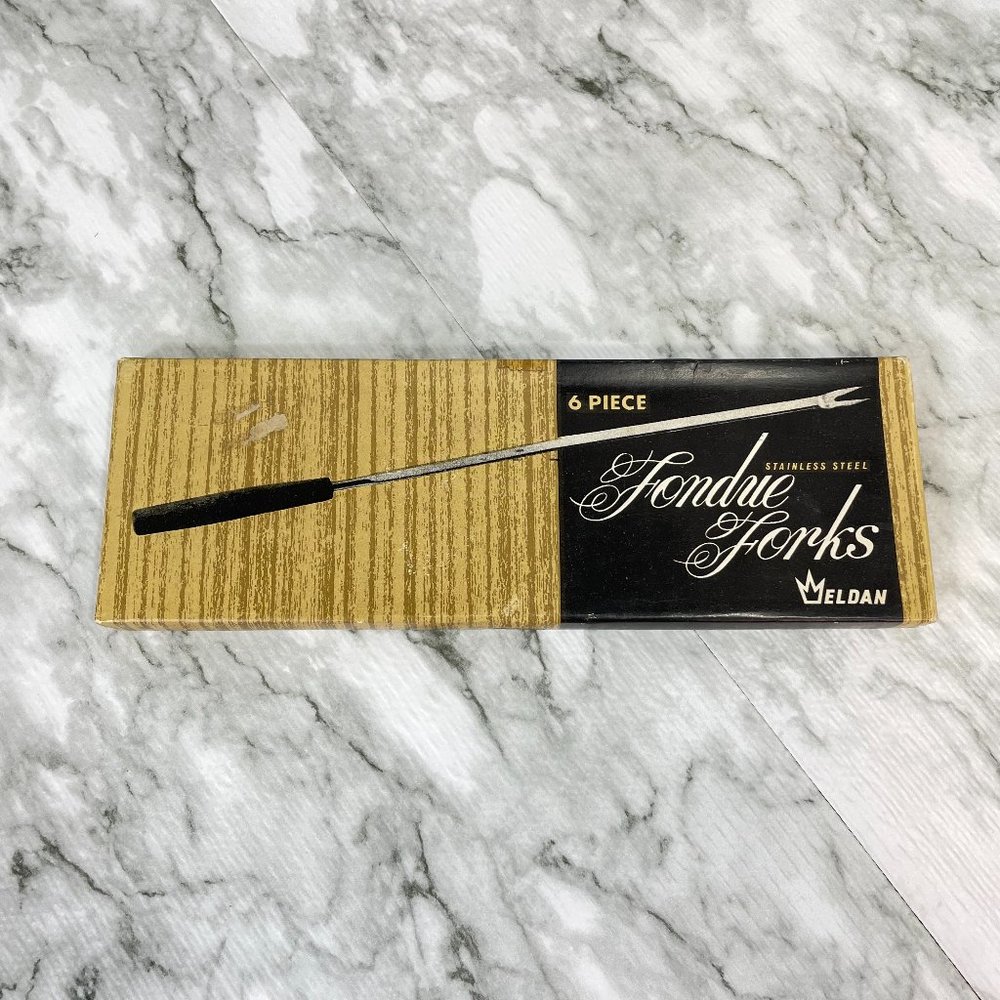 Vintage MCM Eldan 6 Piece Fondue Forks wood and stainless steel